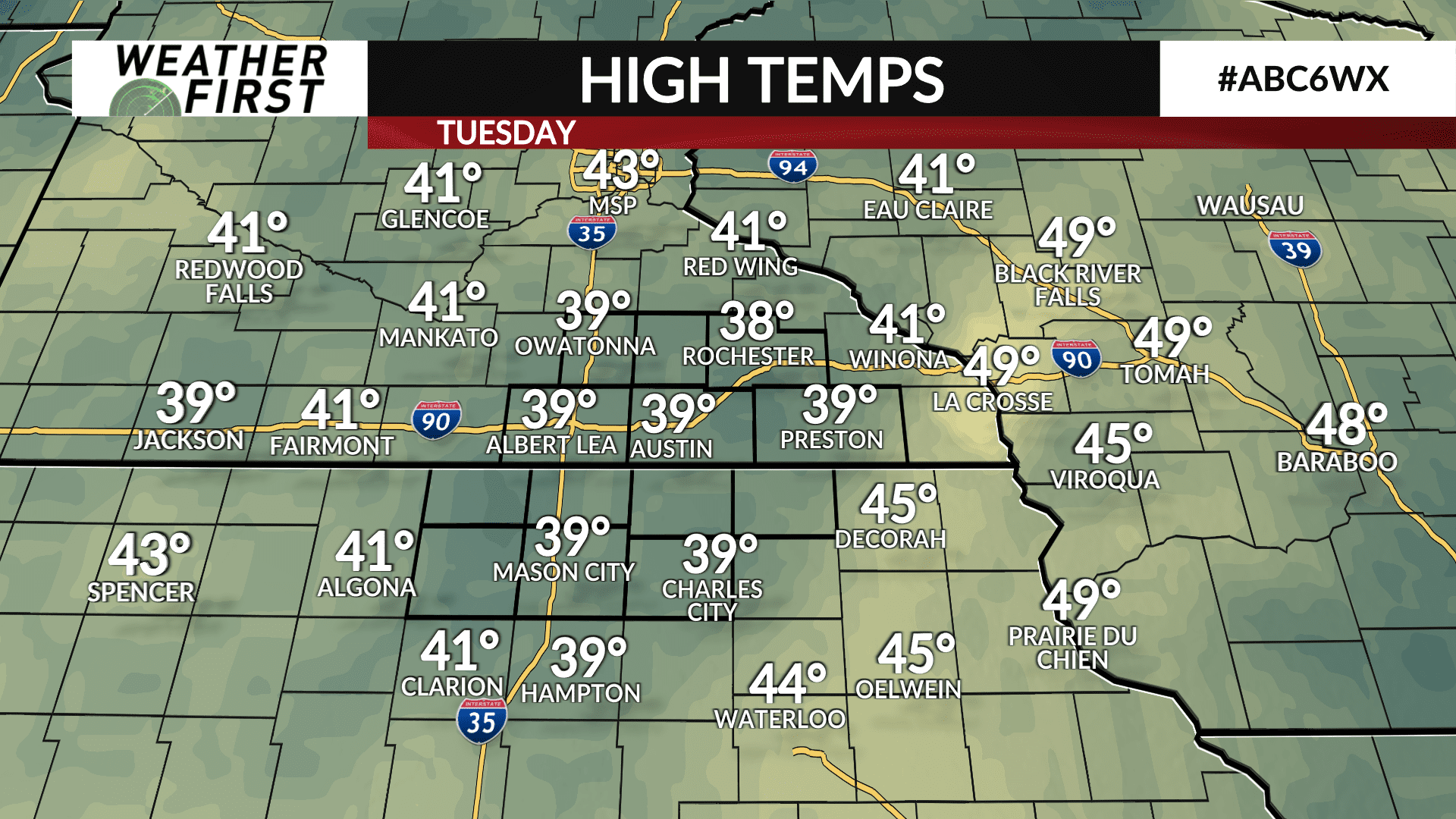 Cloudy, cool Tuesday - the numbers - ABC 6 News 