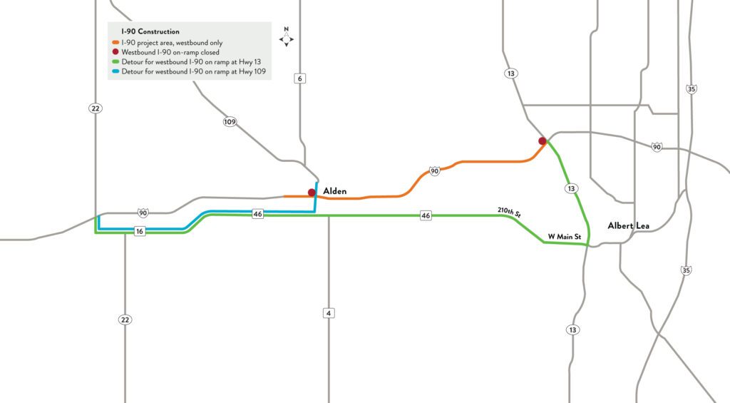 I-90 westbound resurfacingAlden to Albert Lea